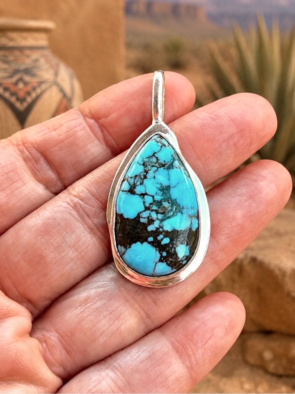 Natural Teardrop Turquoise Gemstone 925 Silver 2” Pendant